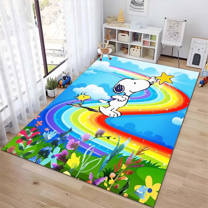 Rug with a Snoopy cartoon print, non-slip and stain-resistant, perfect for home decoration and as a gift for friends and family.