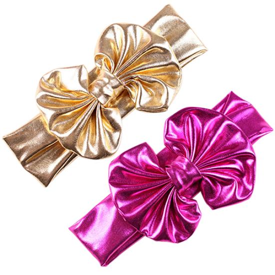 Diadema con lazo grande dorado para niñas pequeñas, turbante elástico con nudo para envolver la cabeza
