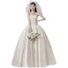 Nouvelle robe de mariée simple en satin blanc tube top pelouse française robe rétro courte