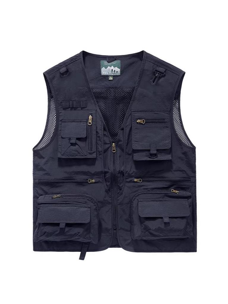 Gilet de pêche en maille à poches multiples à séchage rapide pour homme - Veste décontractée d'extérieur Printemps & Automne