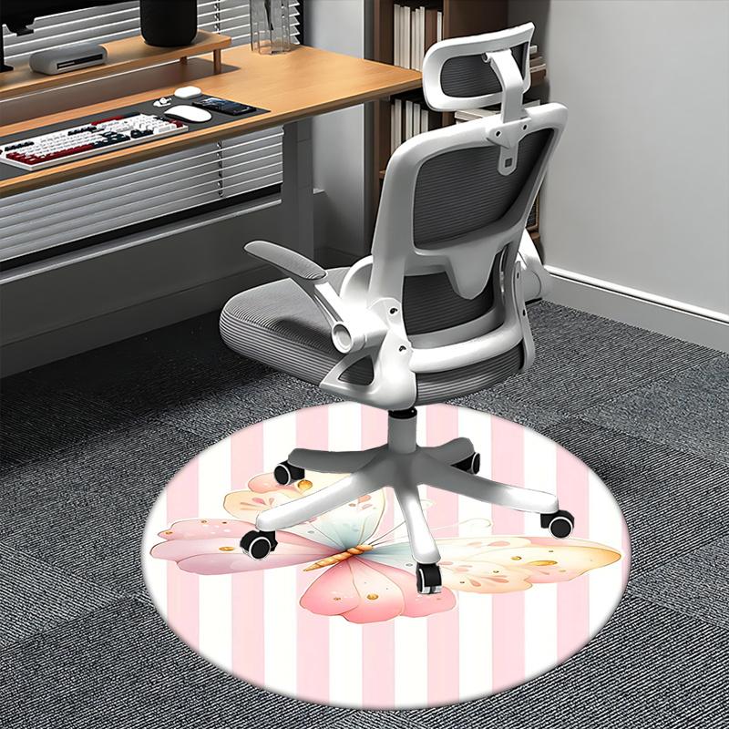 

Butterfly Decor,Pink Stripes Chair mat Round Rug Office carpet, Machine Washable, Non slip, Suitable for Living Rooms, Bedrooms 80cm