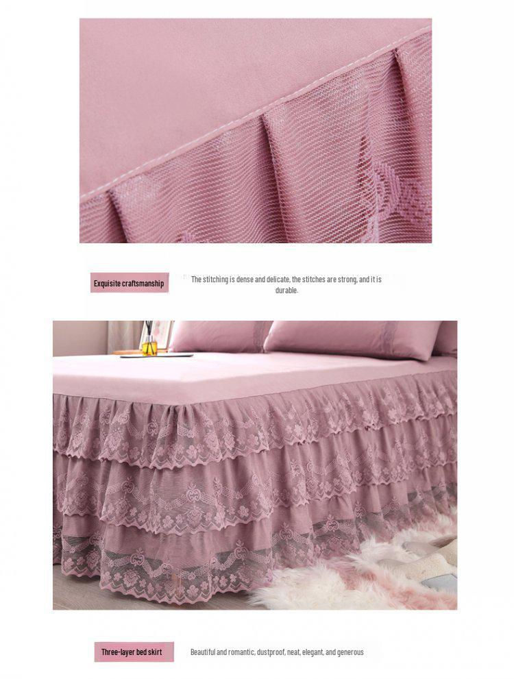 Korean Princess Style Lace Bed Skirt & Sheet 3-Piece Set