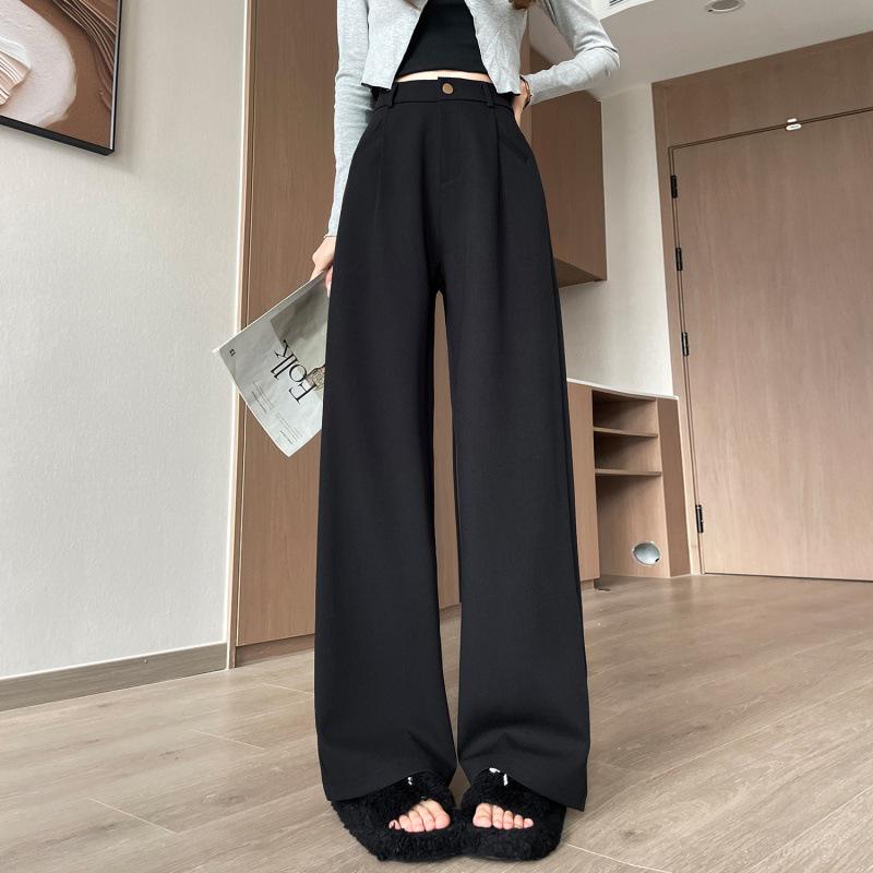 2024 Autumn Wide-Leg Angora Red High-Waist Casual Pants for Women