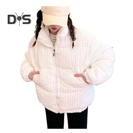 

Жіноча зимова куртка Вельветовий пуховик Короткий пуховик Тепле стьобане бавовняне пальто з коміром-стійкою Верхній одяг для повсякденного життя Робота Школа S білий