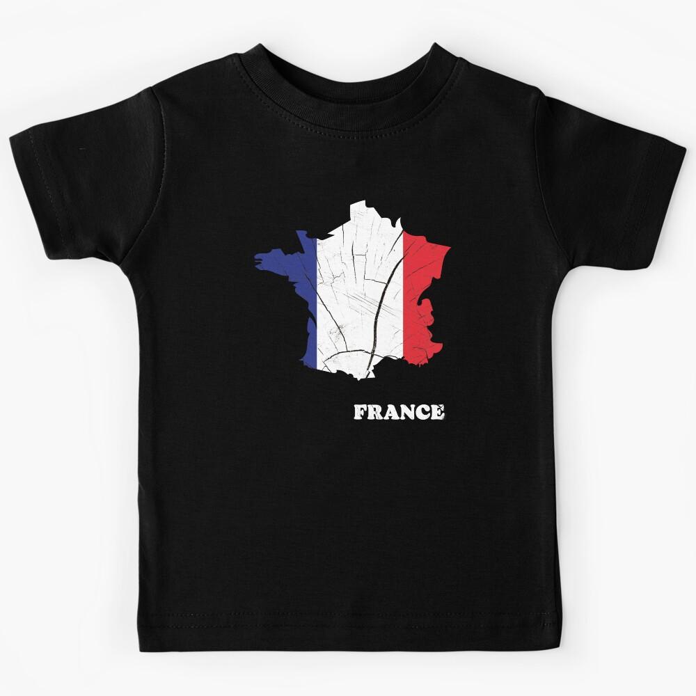 France Flag Map Wood Effect Kids T-Shirt 170