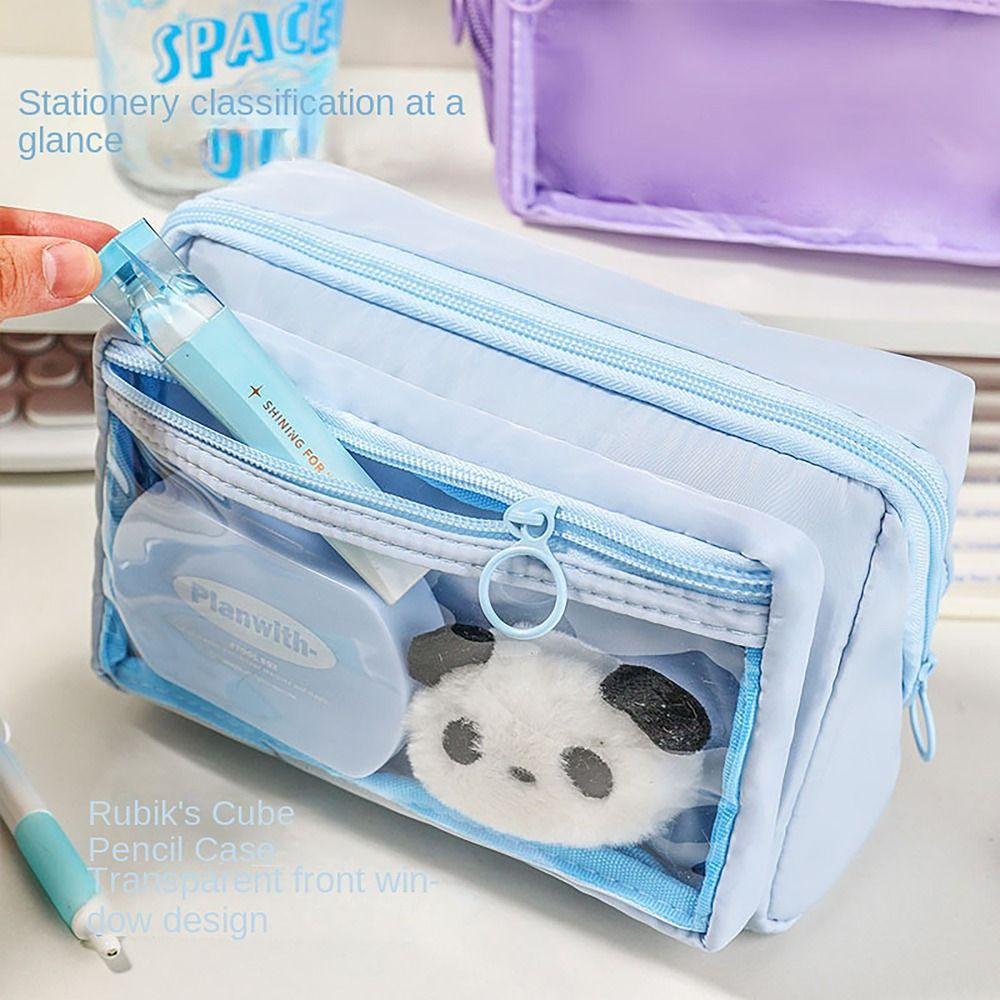 Folding Pen Holder Design Pencil Case Clear Front Window Stationery Storage Pouch  for Student Gift