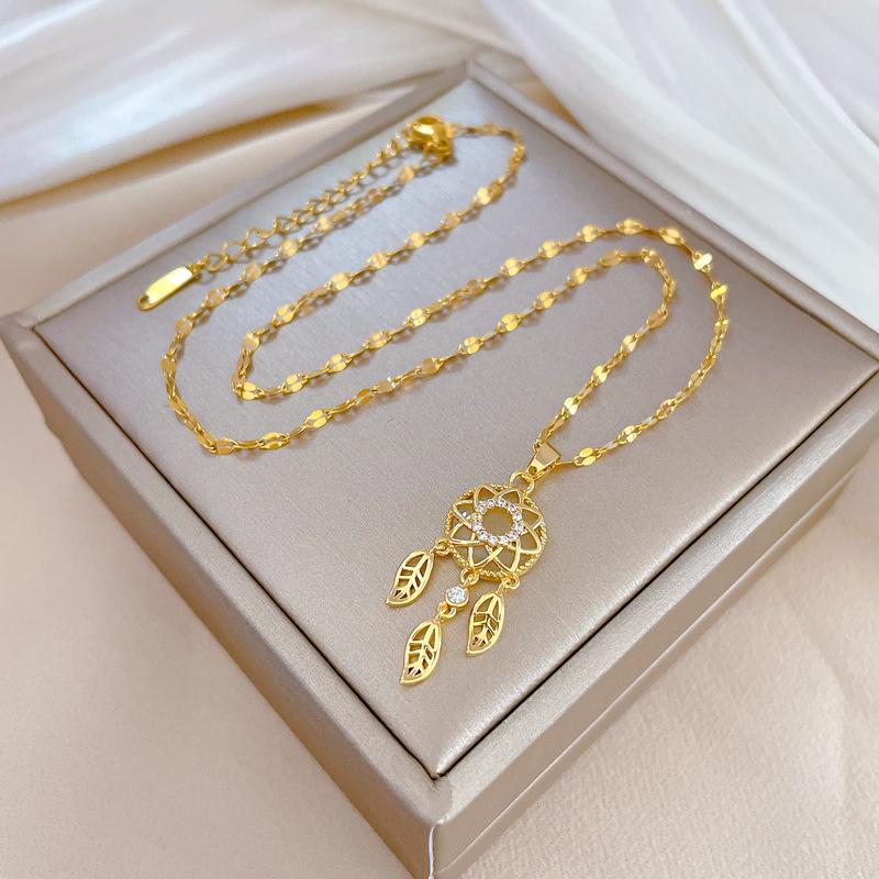 Feather Tassel Pendant Necklace for Women 2023 New Stainless Steel Chain Necklace Fashion Party Jewelry