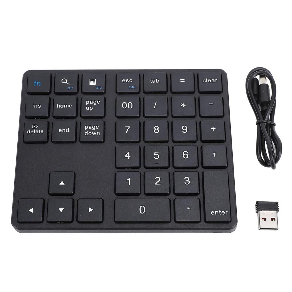 Bluetooth Numeric Keypad, 2.4G Wireless Numeric Keypad, USB C Rechargeable External 35-Key Numeric Keypad, Financial Data Entry Keyboard (Black)