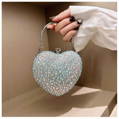 Clutch de Luxo Coração de Diamante Bolsa de Noite Brilhante Bolsa de Mão de Cristal Vestido de Casamento Festa Bolsa de Ombro com Alça Superior Strass