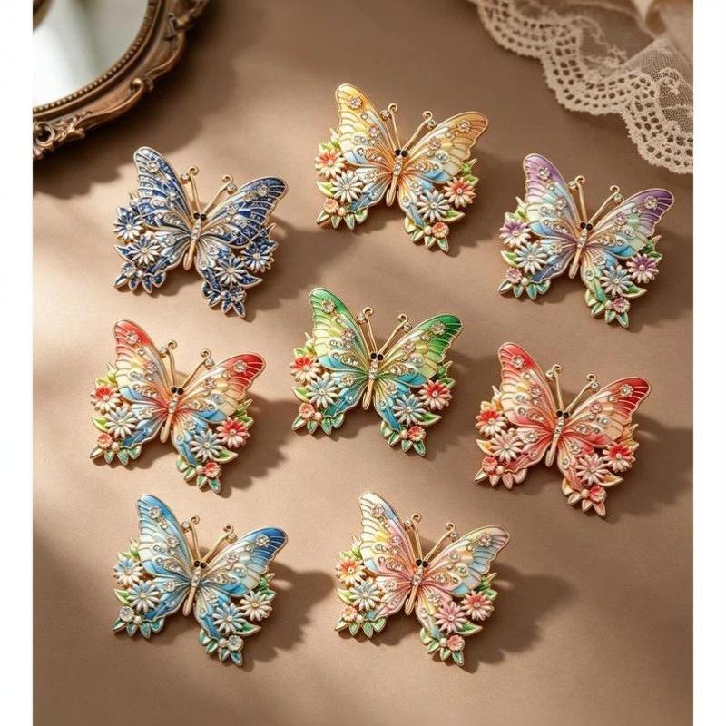 1Pcs Unisex 8-Color Flowers Insects Party Office Brooch Pin Beautiful Butterfly Brooches For Women Gifts Diy Decoration