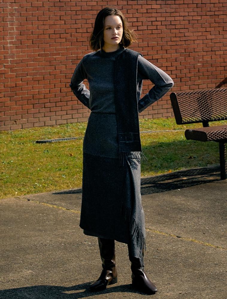 THE STUDIO K Muffler Layered Mock Neck Top_Charcoal