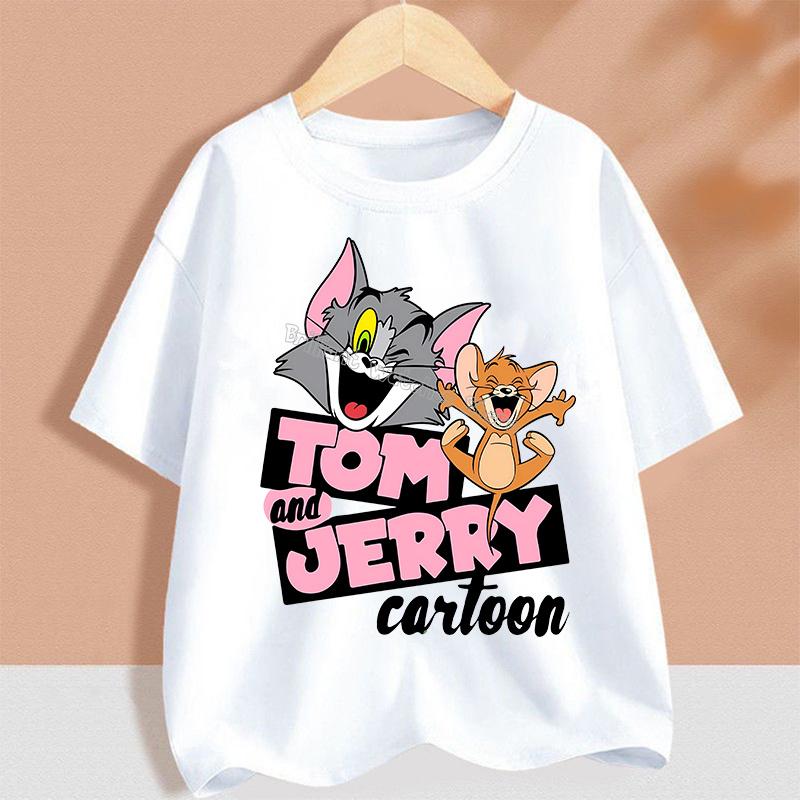 T-shirt for Children Cartoon Partern Tee Top Round Collar Clothing Black White