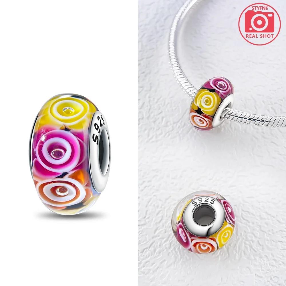 Original Rosa Glasperlen Blaue Romantische Perlen 925 Silber Charms für Frauen DIY Schmuckherstellung Armband Passend
