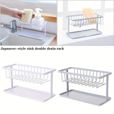 Caddie d'évier Double couche, 1 pièce, porte-éponge, brosse, porte-bouteille, dessus de comptoir, égouttoir, étagère de rangement, accessoires de salle de bains