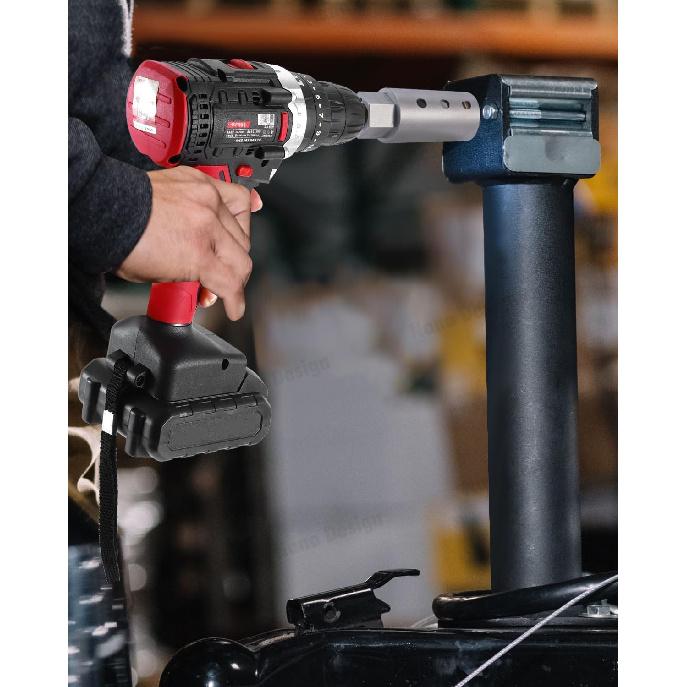 Heavy Duty Trailer Jack Drill Adapter with Cordless Drill, 1/2 to 1 Stainless Steel Socket Adapter Fits Any 1" Drive On Trailer Jack