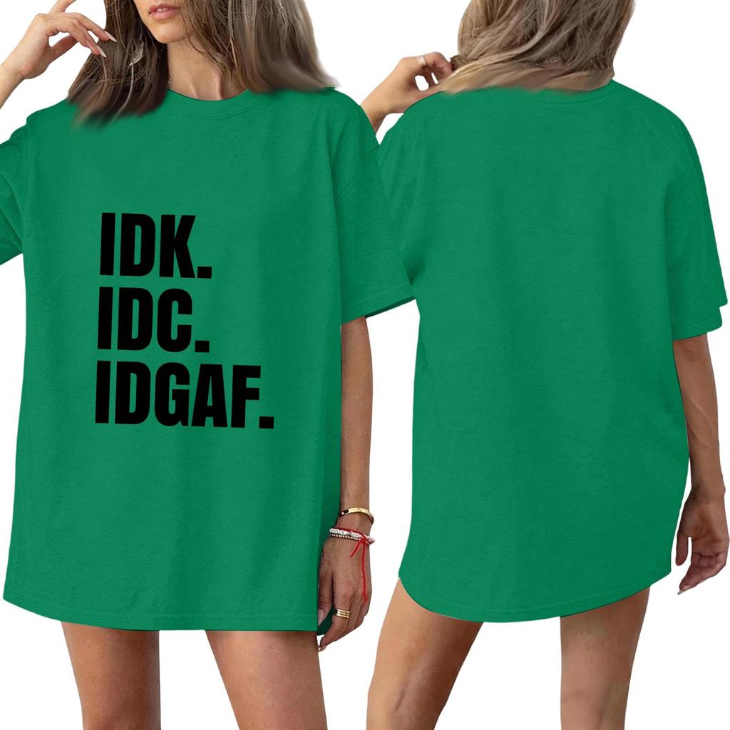 Women's Color Neck Funny Letter Print Short Sleeve T-Shirt