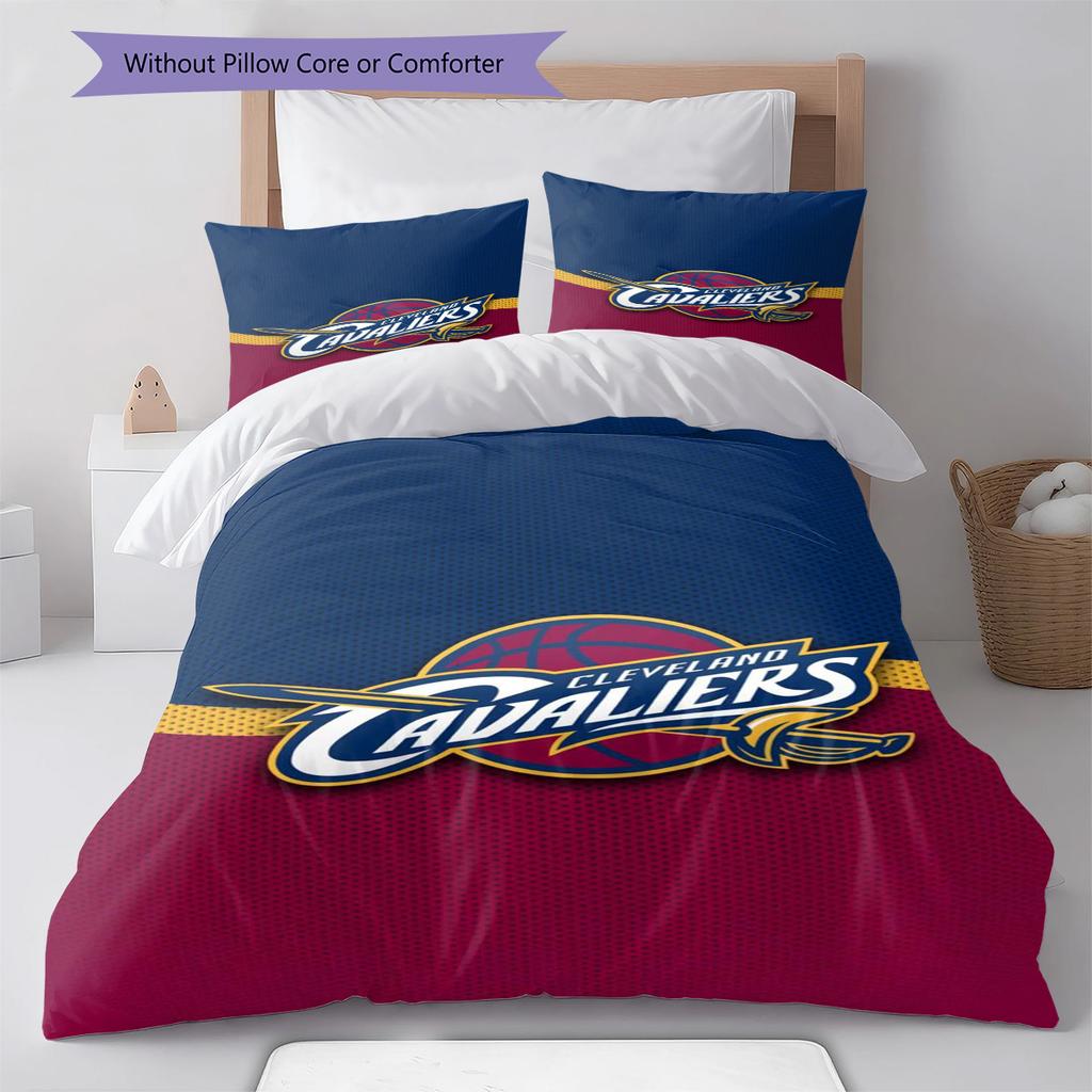 Cleveland Cavaliers Pattern Bedding Set Quilt Cover Pillowcase Home Decor Gift (1 * Duvet Cover + 2 * Pillowcase, Without Core)