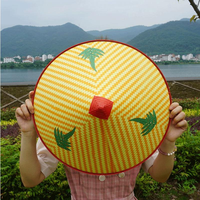 Chinese Retro Style Bamboo Rattan Fisherman Hat Handmade Straw Bucket Hat Sun Protection Lightweight for Picnic Camping