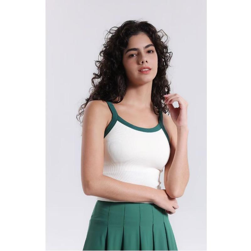 Women Contrast Trim Ribbed Cami Top And Pleated Skirt Two Piece Sport Set