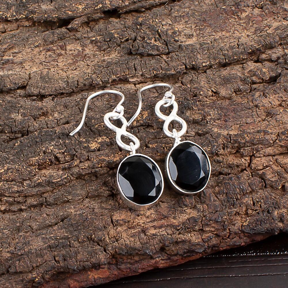 

Натуральный черный оникс, драгоценный камень, серебро 925 пробы, серьги ручной работы, 1,60 дюйма EE-12-18