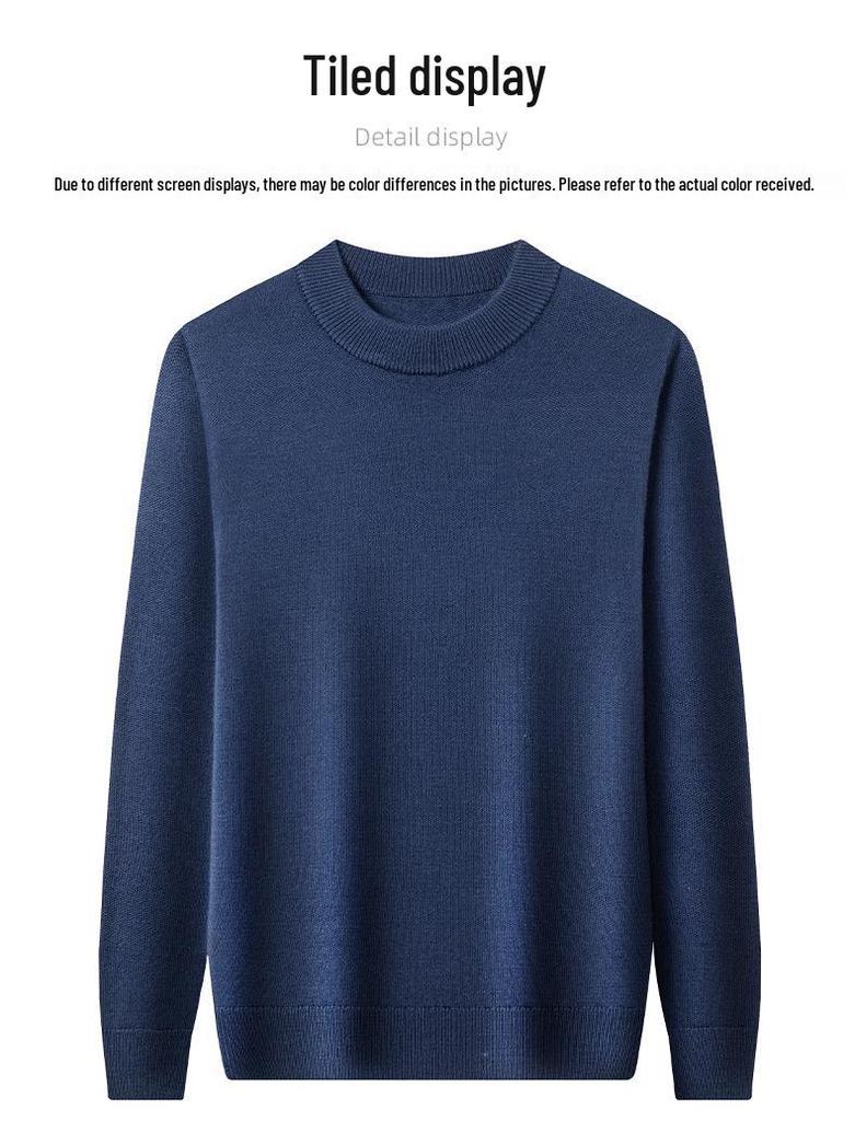 480g Men's Thickened Wool Sweater - New Winter Style, 100% Pure Wool, Solid Color Knitted Design