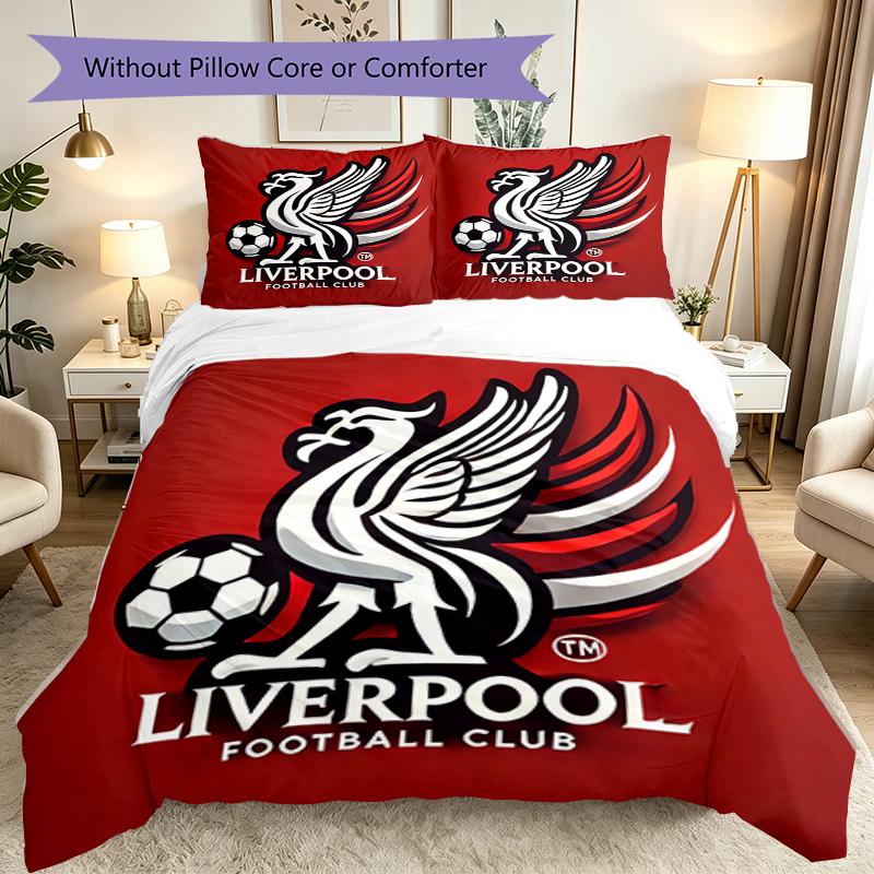 3pcs Liverpool FC Duvet Cover Set, Home Printed Bedding Set, Breathable and Cozy Bedclothes Suitable For Festival Decor