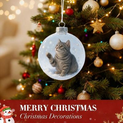 Simpatico Gatto Palla di Natale Ornamento Animale 3D Palla di Plastica Trasparente Albero di Natale