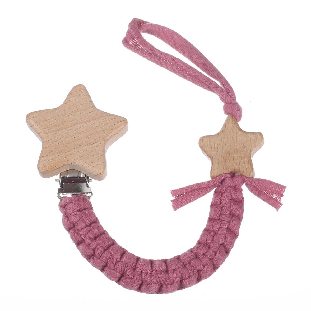Baby Beech Wood Pentagram Pacifier Clip Handmade Woven Cotton Soother Nipple Chain For Baby Nursing Teether Chewing Toys Gift
