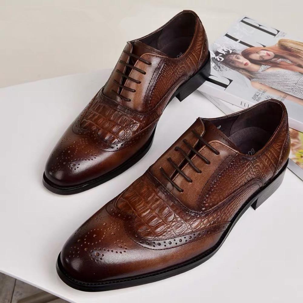 Brogue Oxford Men Vintage Leather Shoes Crocodile Embossed Big Size Classic Retro Style