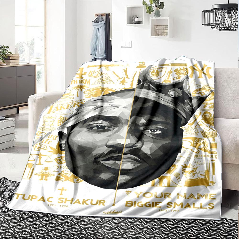 2pac Customize Your Name Blanket Lightweight Customizable Blanket Comfortable Perfect for Nap Seaside Office Living Room Four Seasons Multipurpose