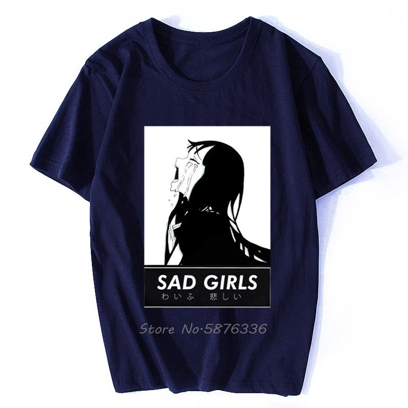 Sad Girl Anime Shirt Nu Goth Senpai Ahegao ShortSleeve Unisex TShirt Men Cotton Tshirt Anime Tees Tops Harajuku Streetwear S