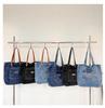 Korean Style Versatile Denim Tote & Crossbody Bag - 2025, Large Capacity Women's Casual Commuter Trend.