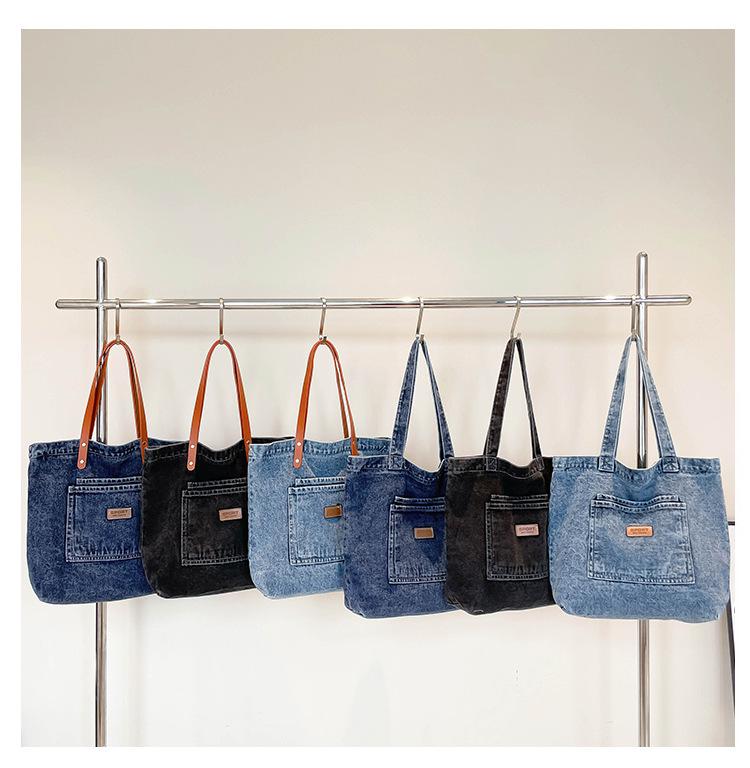 Korean Style Versatile Denim Tote & Crossbody Bag - 2025, Large Capacity Women's Casual Commuter Trend.