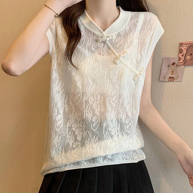 

Майки женские летние 2025 без рукавов воротник-стойка белые черные трикотажные майки майки женские топы JJ217 One Size покинуть белый