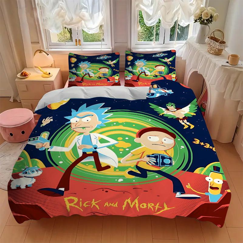 3pcs Rick_and_Morty Duvet Cover Set, 1 Duvet Cover + 2 Pillowcases (No Insert), Cozy Bedding, Bedroom Set, Easy Care, Durable yy251103095