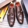Fashion Men's Dress Shoes Size 39-46 Genuine Leather Double Buckle Monk Strap Snake Print Cap Toe Classic Italian Style