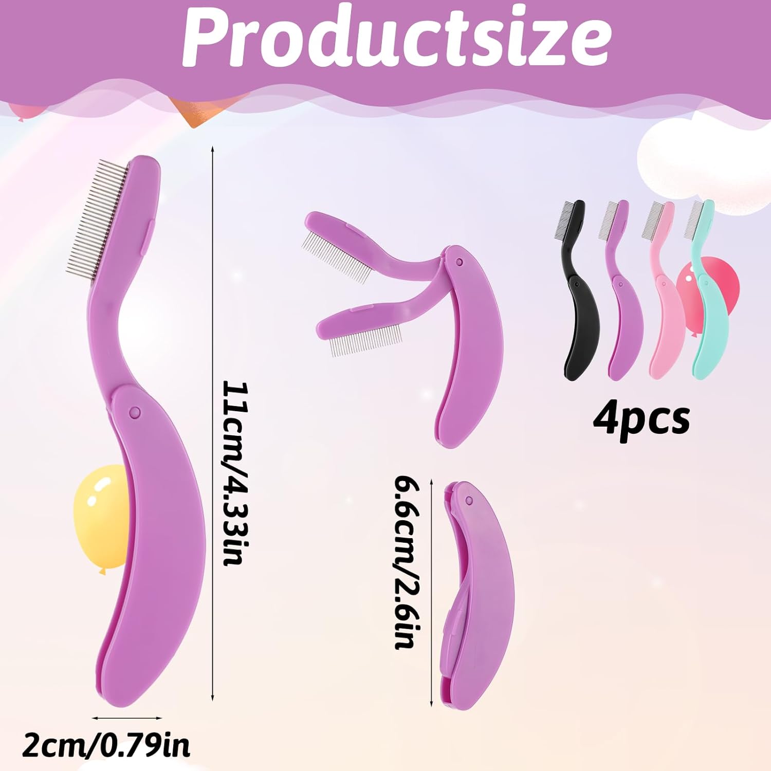 4 PCS Eyelash Comb Separator Pack, Eyelash Separator Tool Pack, Folding Eye Lash Comb Separators, Eye lash Combs to Separate Lashes