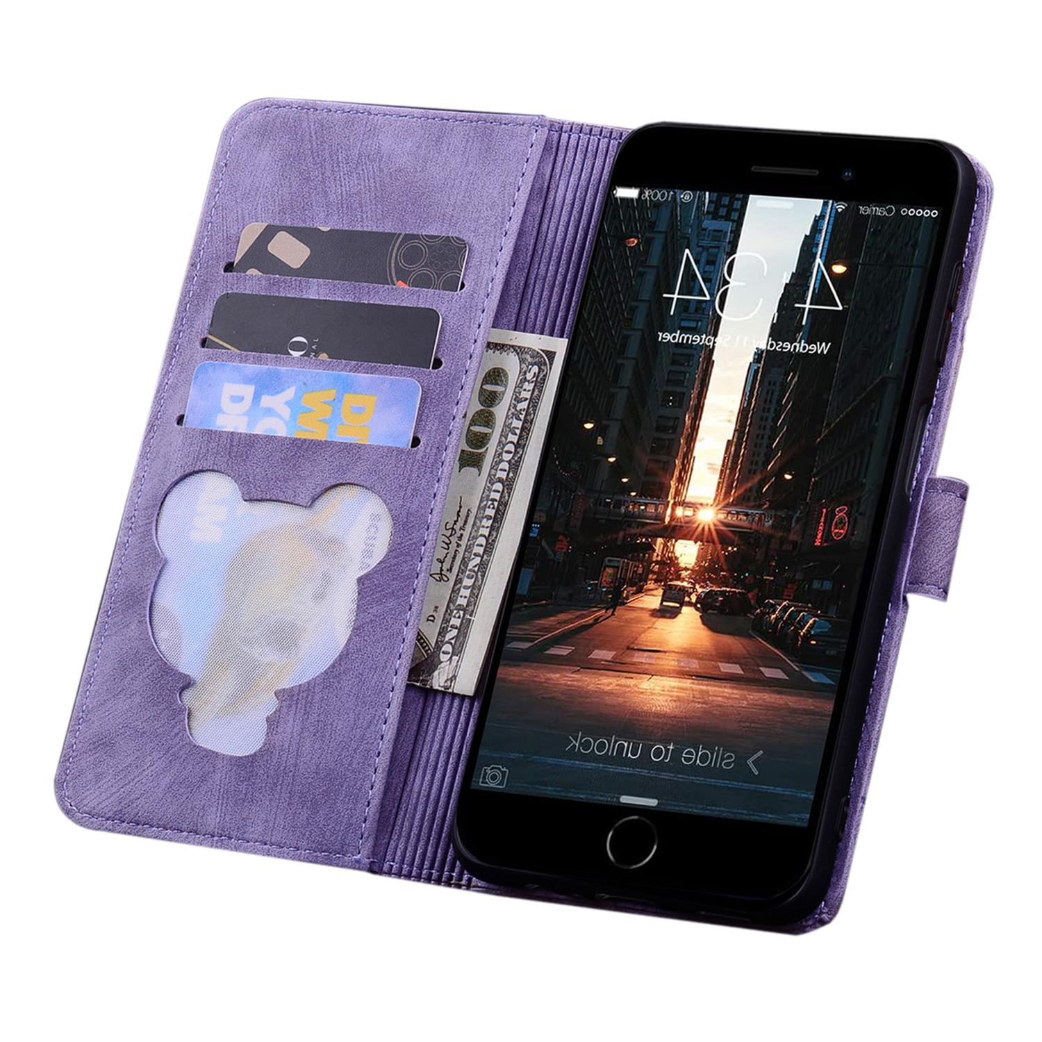 

For iPhone 16e Case Flip Stand Leather Phone Cover Cherry Blossom Cat Imprinted Brown