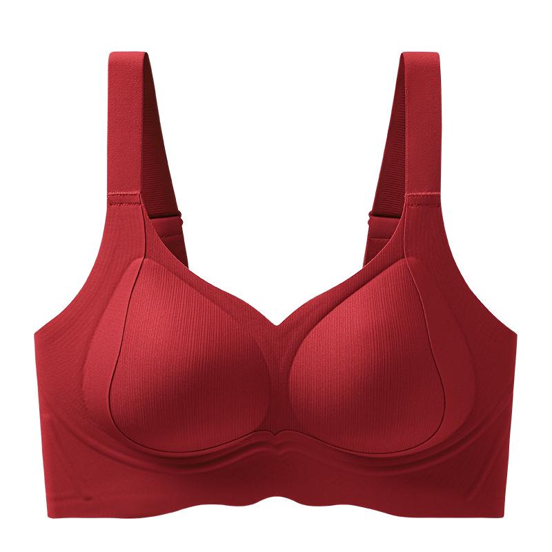 Red Festive Push-Up Lingerie for Small Busts - Anti-Sagging, Seamless, Side Boob Correcting Lift Bra