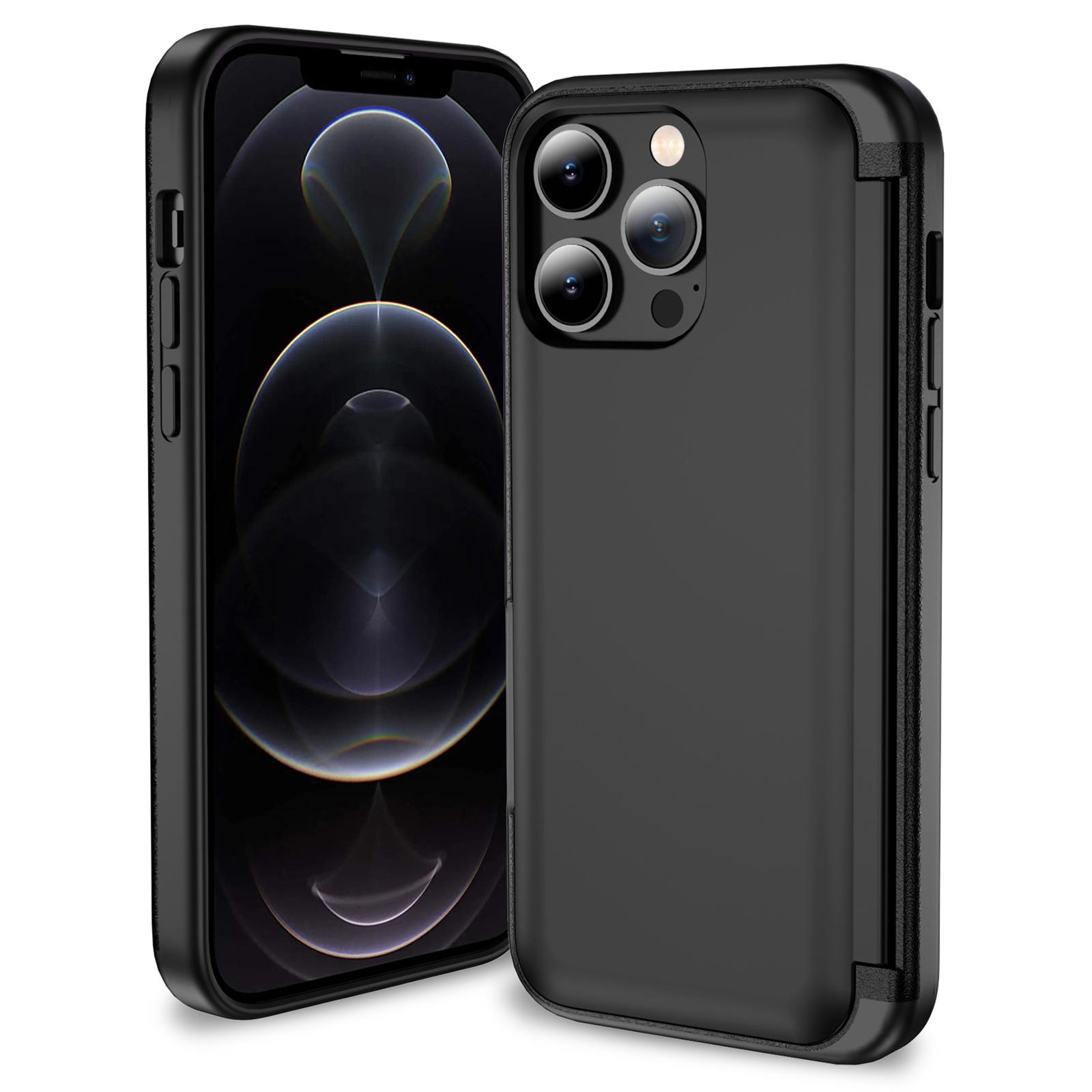 

For iPhone 12 Pro 6.1 inch/12 6.1 inch Cell Phone Case Flip Kickstand TPU+PC Cover Black