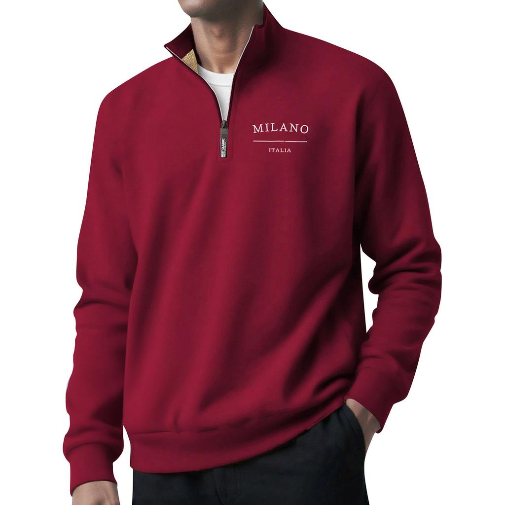 Men's Pullover Long Sleeved Stand Up Collar Sweatshirt Casual Cut Height Collar Lamb Wool Base Shirt