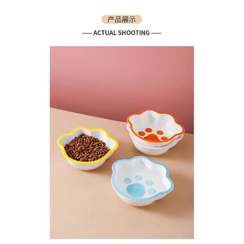 Ceramic Cat Claw Pattern Bowl Dog Drinking Water Food Bowls Anti Overturning Neck Protection, Lovely Pet Articles, 1Pc