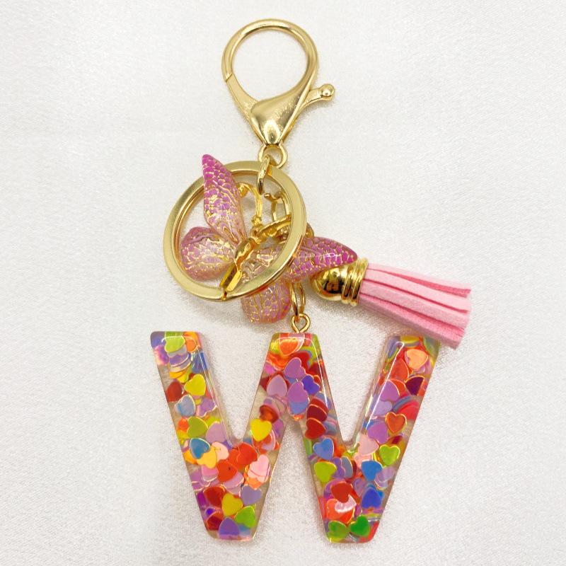 26-Letter Alphabet Resin Keychain with Star Sequins & Tassel Charm