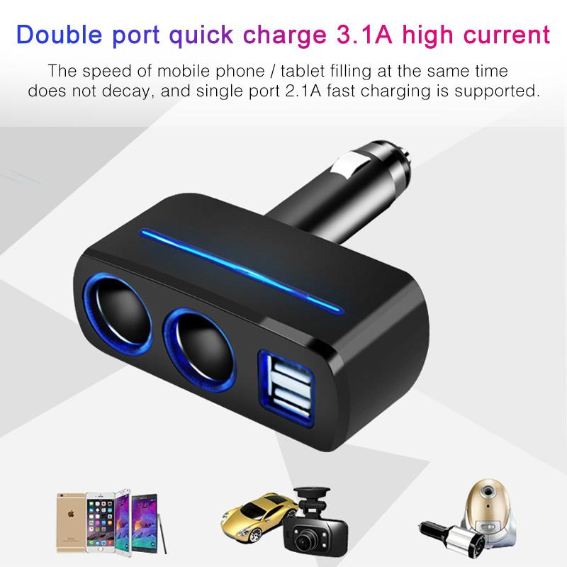12V-24V Car Cigarette Lighter Socket Splitter Plug LED Auto Sockets Adapter USB Car Charger For Mobile Phone MP3 DVR Accessories