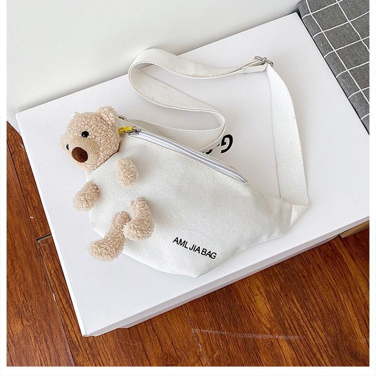 

Bear Print Canvas Bag Women Trendy Cute Student Chest Bag Fashion Shoulder Crossbody Waist Pack білий