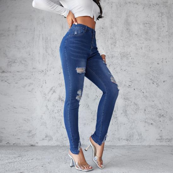 2024 Spring Edition Slim Fit Blue Breasted Small Leg Pants Pencil Pants European And American High Waisted Tight Jeans For Women
