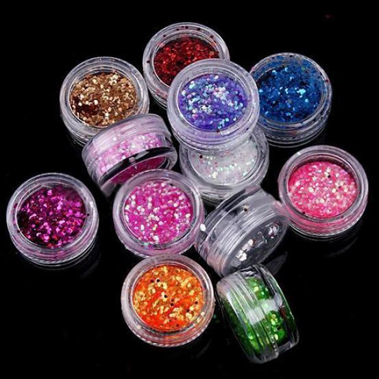 12 färger UV Gel Akryl DIY Glitter Dekoration Nail Art Paljetter Pulver Set