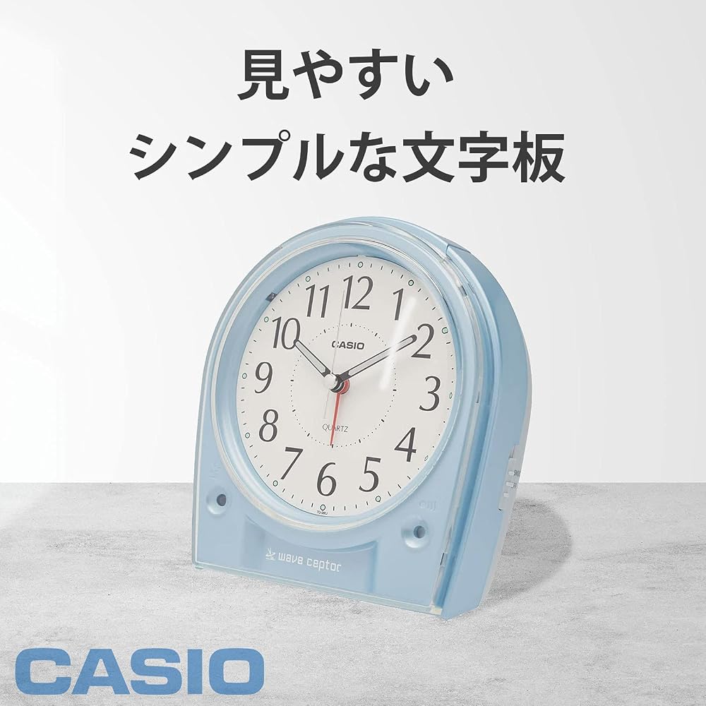 Casio Wave Ceptor Analog Radio-Controlled Alarm Clock, White/Light Blue, 14.9 X 14.2 X 8.2 Cm, TQ-580J-2JF