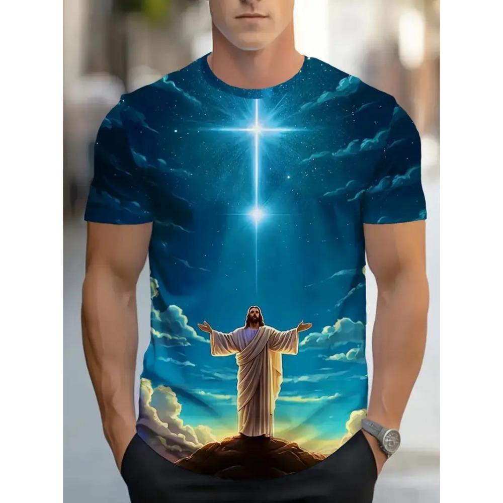Jesus Letter Graphic Print Men's T-shirt Summer Short Sleeve T-Shirts Casual Oversized Jesus Christ Men's and Women's T-shirt Top