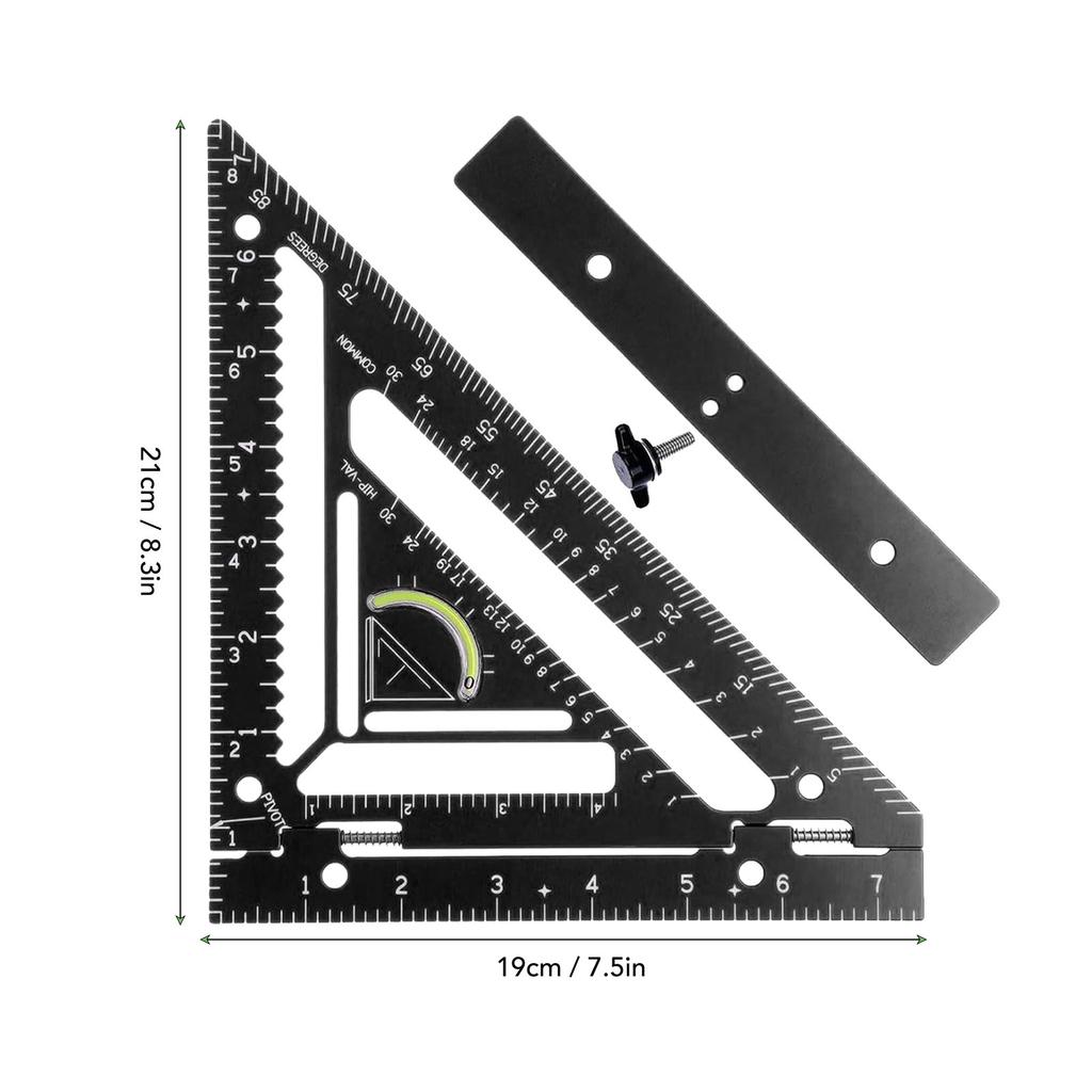 Rafter Square Tool Aluminum Alloy Triangular Ruler Protractor Carpenter Square with Jig Block for Wo